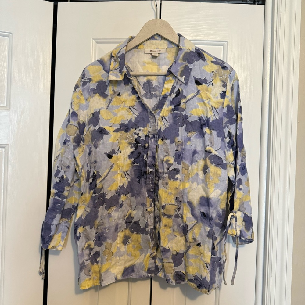 100% linen hand-painted shirt size 16 oversized fit breathable